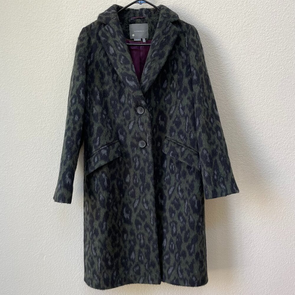 Anthropologie Women's Frederica Coat Size 6 Green Leopard Print